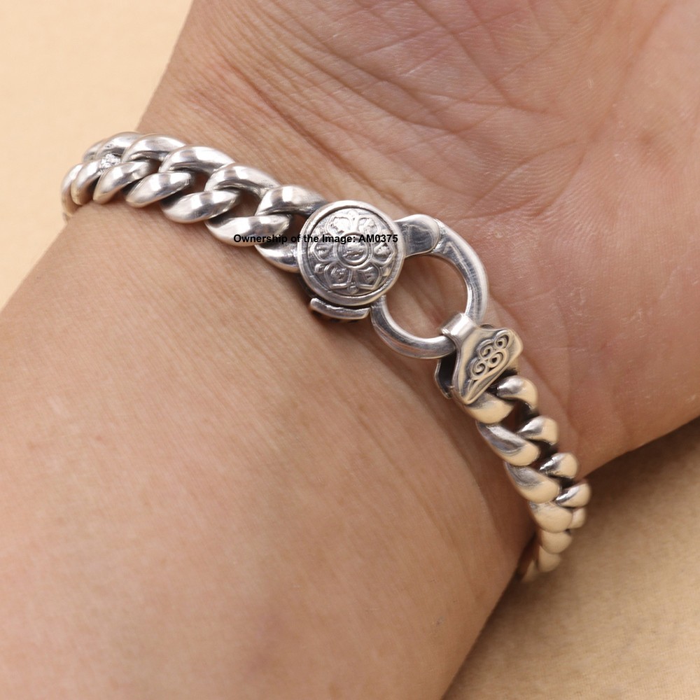 Pure S925 Sterling Silver Bracelet 9mm Curb Link Chain Bangle 7.1-8.7inch
