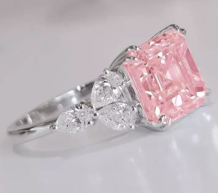 8.50 Ct Certified Asscher Cut Natural Pink Diamond Ring VVS1 White Gold Finish
