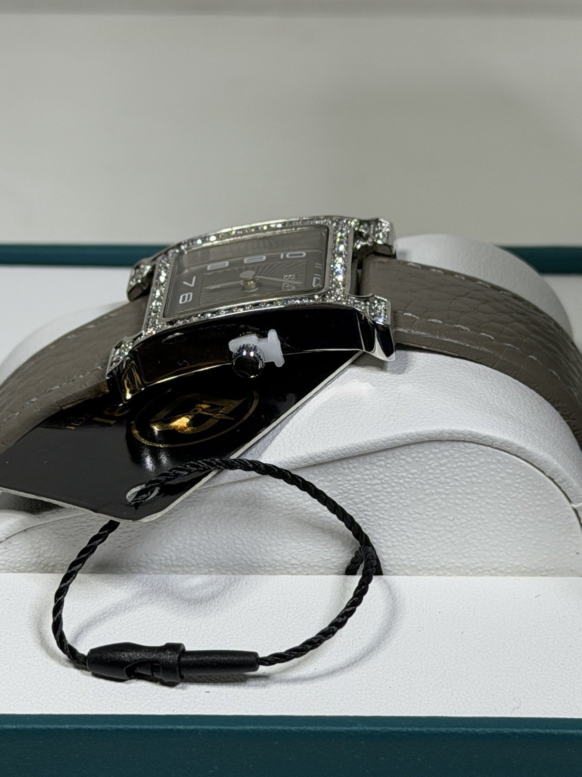 Bibi Luxury Watch Women’s Silver H Inspired Crystal Set Bezel Grey Leather NEW