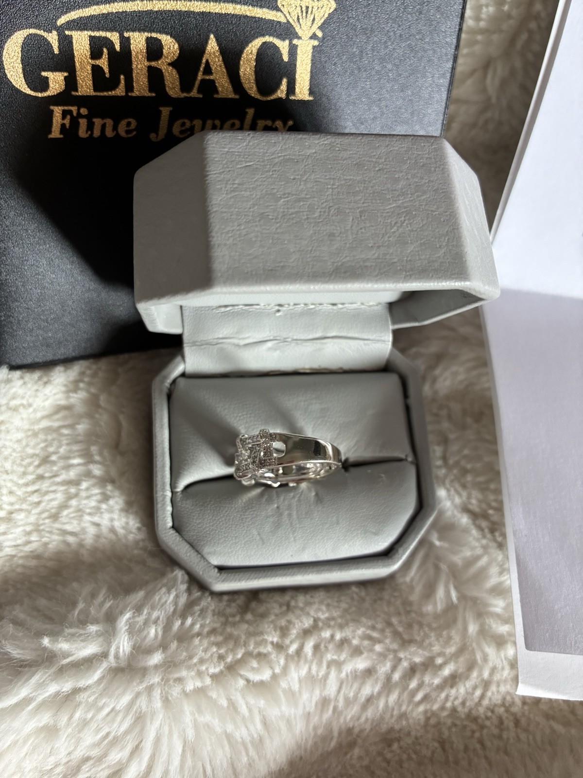 Basket Weave Diamond Ring Fashion Right Hand Sz 6.5 14 K White Gold