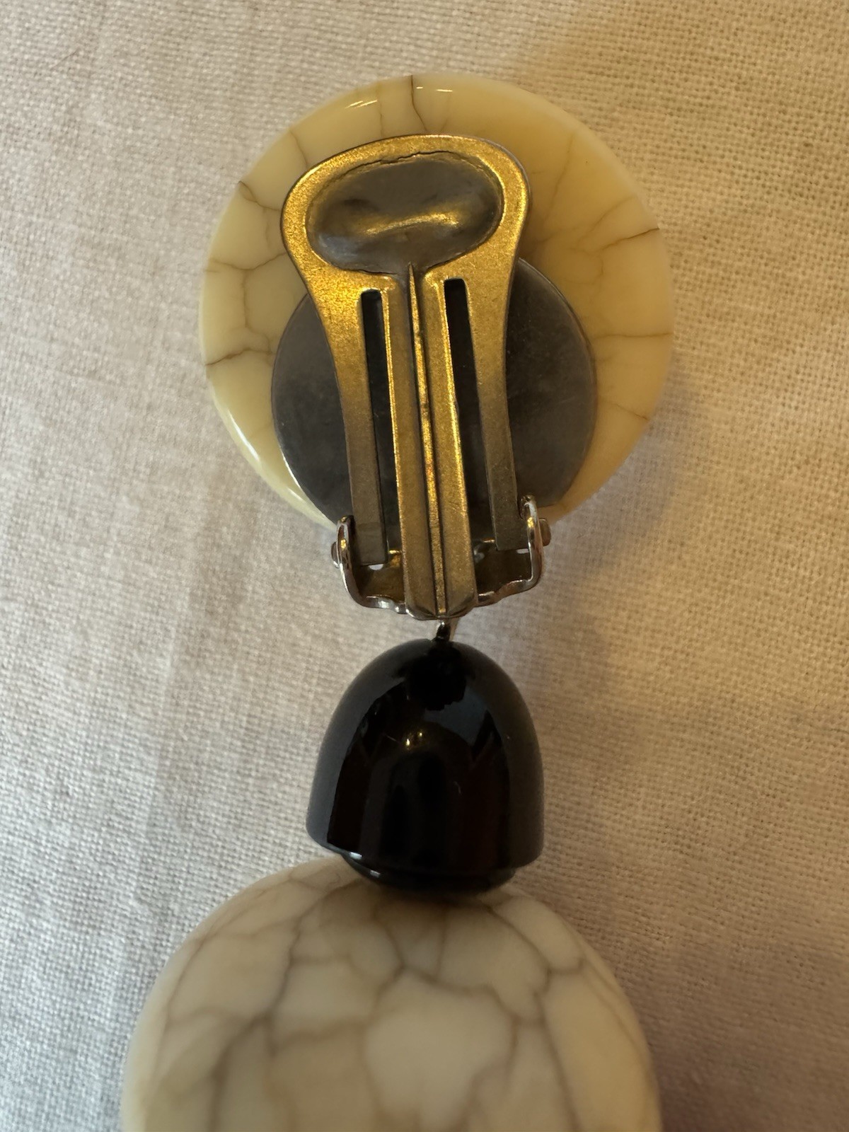 Angela Caputi long earrings ivory black dark red turquoise beads clip Italy