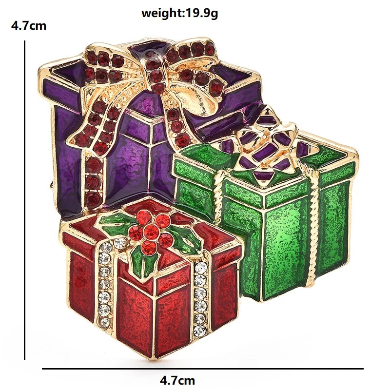 Christmas Gift Box Brooch Pin – Crystal Rhinestone Christmas Winter Holiday Gift