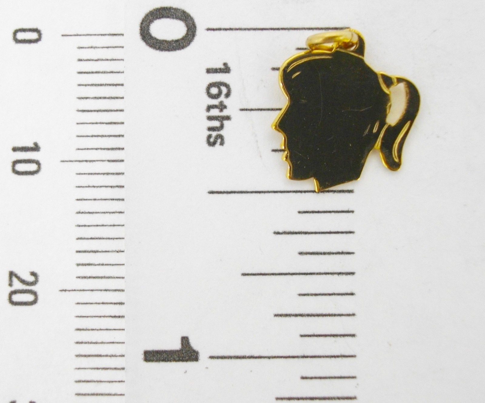 Charm GIRL’S HEAD profile Sterling Silver or Gold filled w/ pony tail hair