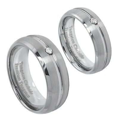 8mm or 6mm Ring Brushed Tungsten CZ Channel Inset Szs 4 – 15 Men Women Clearance