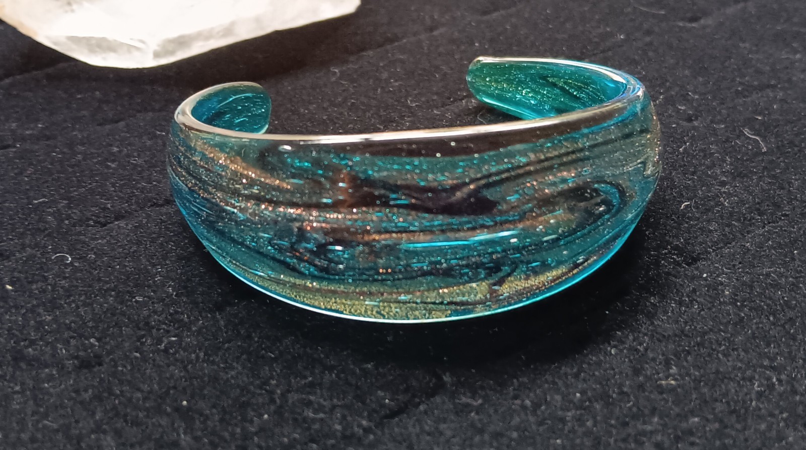 Art Glass Cuff Bracelet Murano 24k Gold Flecks Avventurina Venetian Cobalt Blue