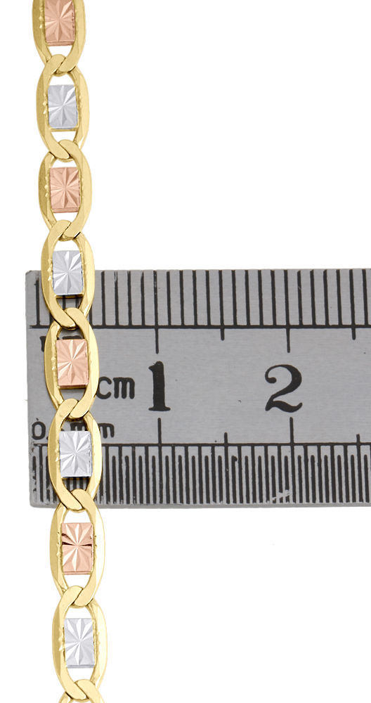 Real 10K Tri-Tone Gold Solid Valentino Link Chain 4mm Necklace 16 – 30 Inches