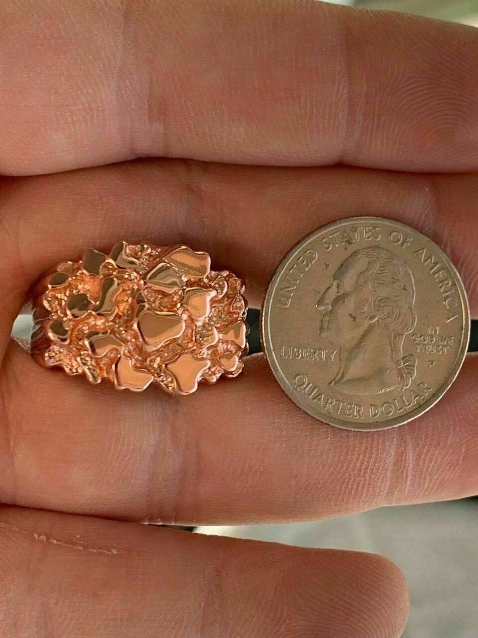Men’s Solid Cluster Nugget Pinky Ring Sterling Silver 14K Rose Gold Plated