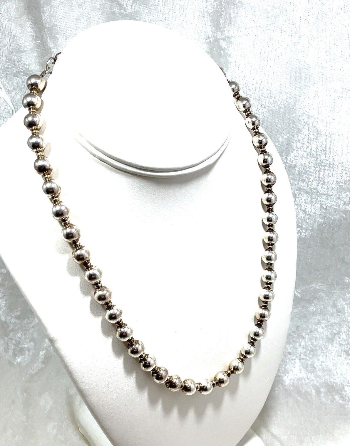 925 Sterling Silver 8mm Ball Bead Necklace – 16+2 Inch, 25.0 Grams