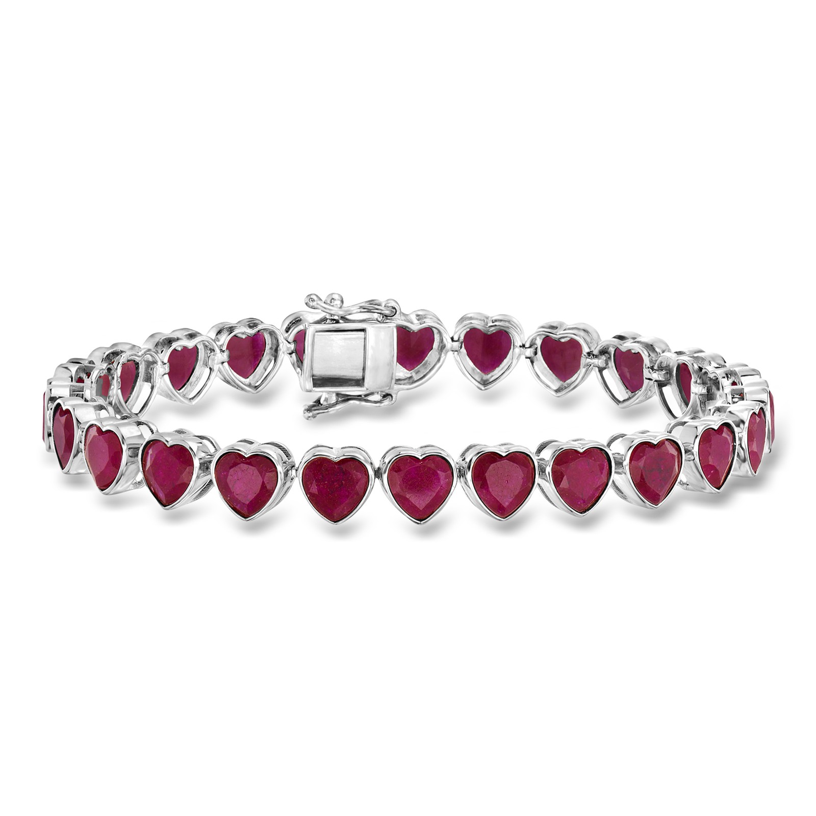20.00 ct. t.w. Ruby Heart Tennis Bracelet in Sterling Silver. 7 inches