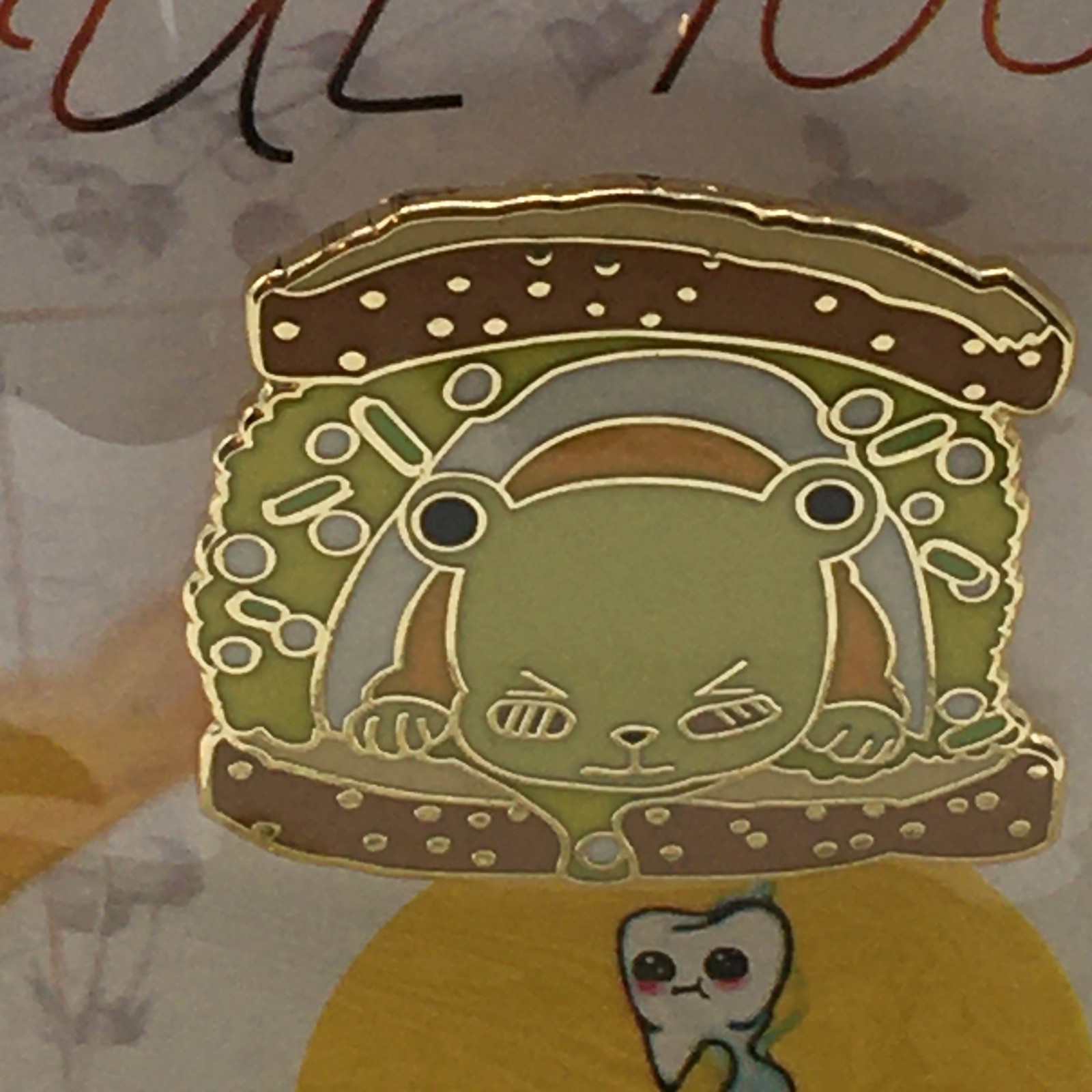 SOUL TOOTH ART Enamel Pin (1.25″x1.25″). “A Yellow Cheese & Bear Sandwich”