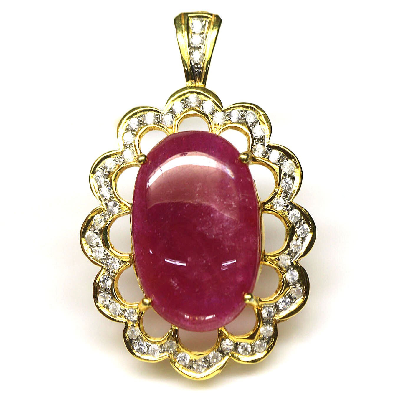 Gemstone 19 x 31 mm. Red Ruby & White Zircon Pendant 925 Silver 18K Gold