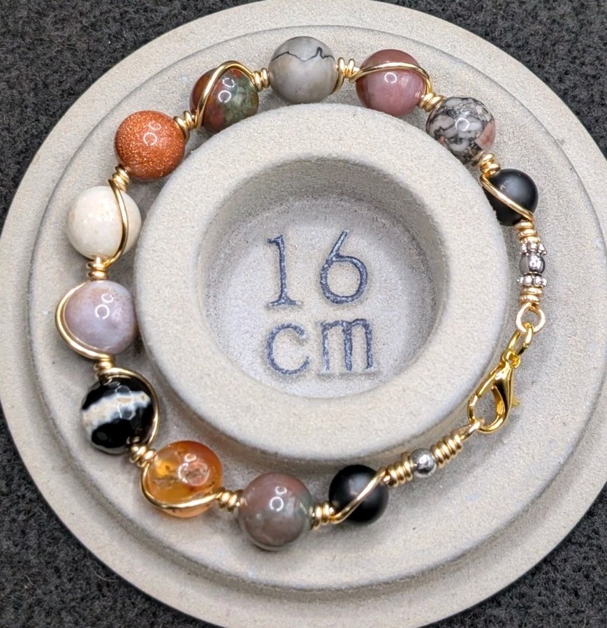 Women’s Fall Boho Gemstone 10mm Beaded Copper Wire Bracelet (16cm) Small Wrist