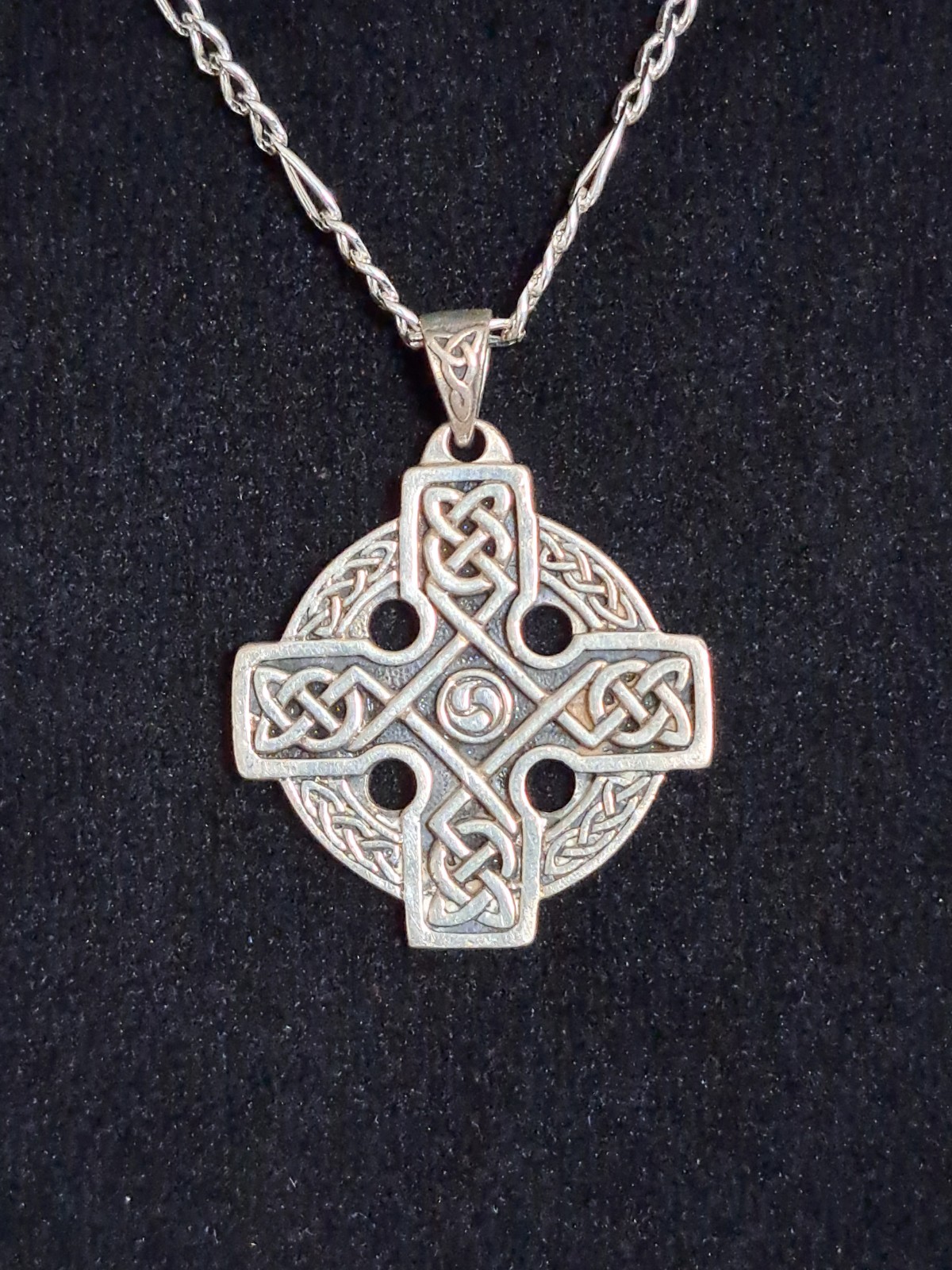 Vintage Peter Stone Sterling Silver Celtic Cross Triskele Pendant Necklace