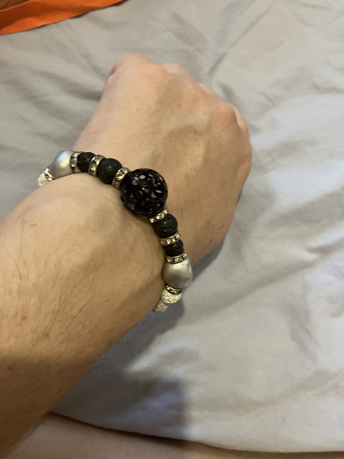 Skull and Lava Beads Bracelet for Essential Oils and Aromatherapy or Halloween