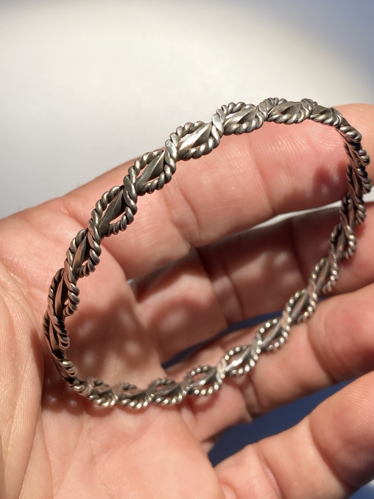 Bangle Bracelet Sterling 925 Silver Braided Rope 16 Grams 2 1/8 In Diameter m002