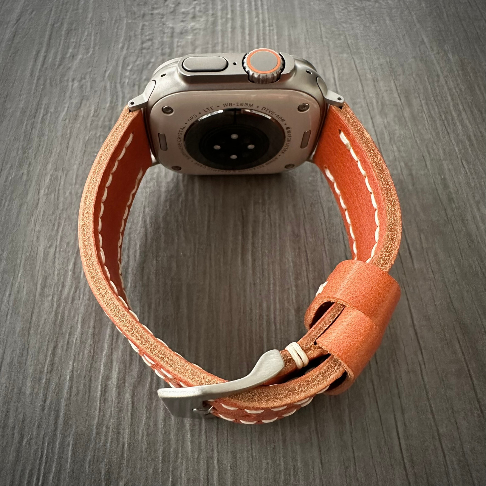 Vintage Orange Leather Watch Strap Band For Apple watch Ultra 1 2 49mm