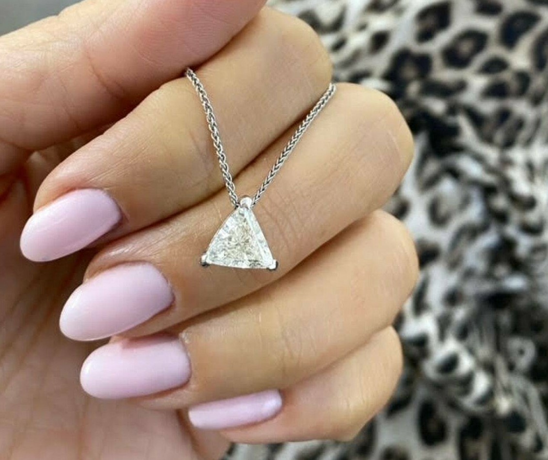 2Ct Trillion White Cubic Zirconia Womens Solitaire Pendant Only 925 Silver