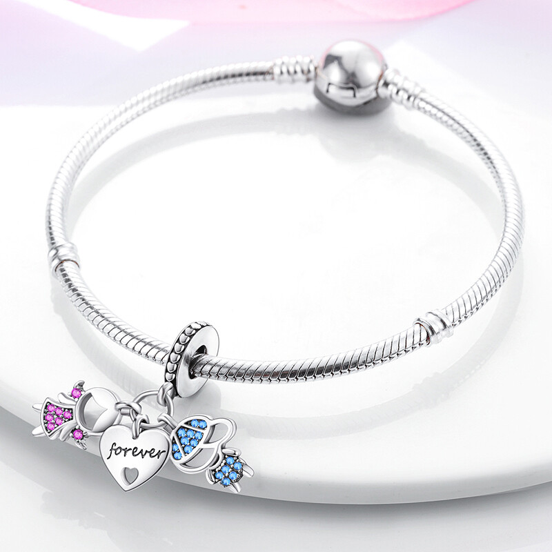 MULA European Silver Plated Charm AAA CZ Boy and Girl Forever For Women Bracelet