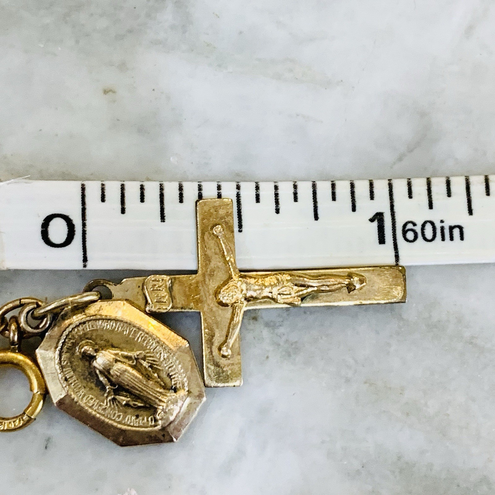 Crucifix Pearl Bracelet Gold Filled Faux 6mm 7.69gr Catholic Dangles Italy 7.5”