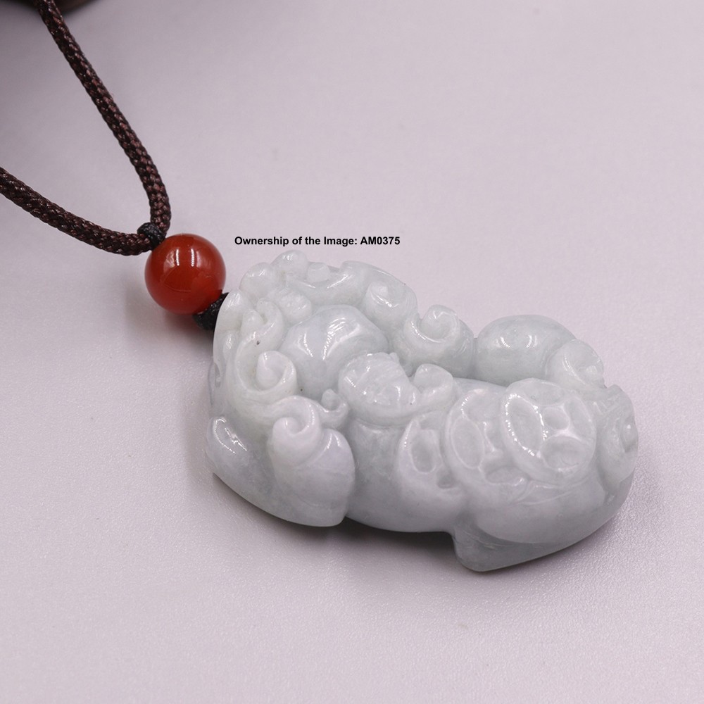Natural Grade A Jade Pendant Jadeite Rich Dragon Pixiu Pendant Cord Necklace
