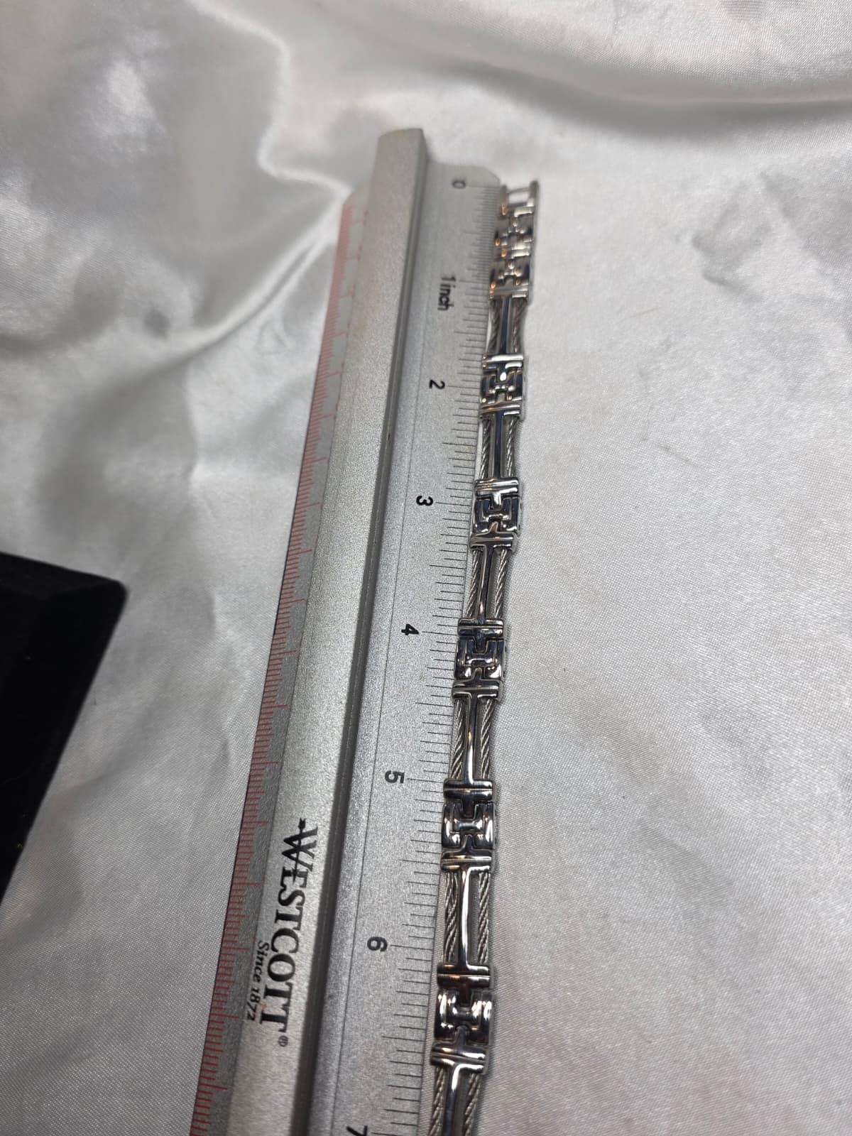 Stainless Steel Bracelet Silver Greek Key Cable Link Unisex Jewelry | 8.25in