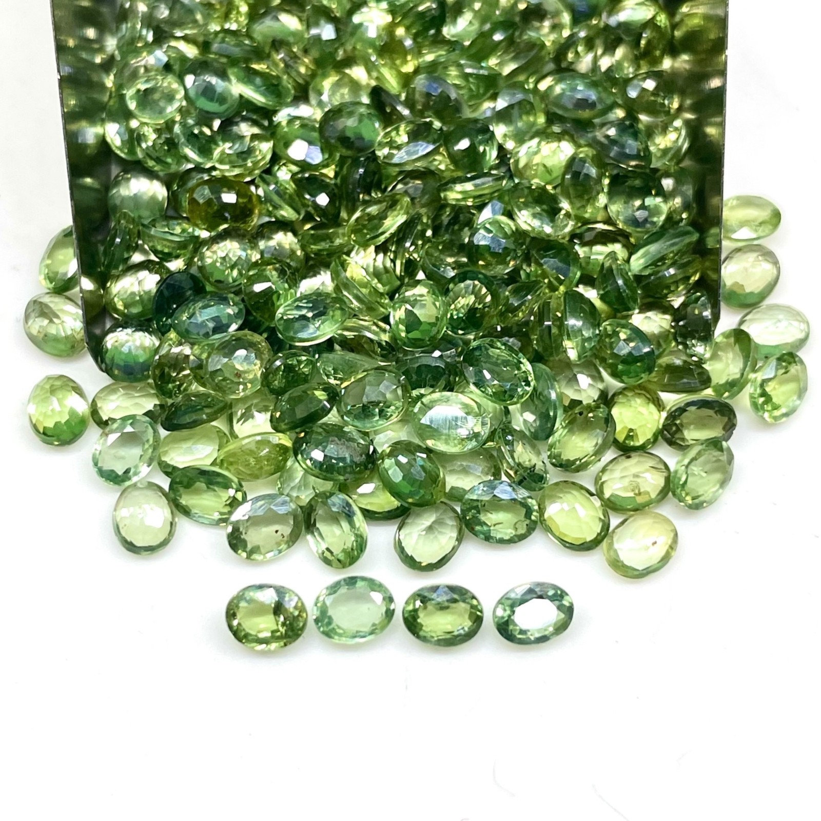 5 Pcs Natural Green Sapphire 4.5×3.5mm Oval Cut Loose Gemstone Lot Sri Lanka