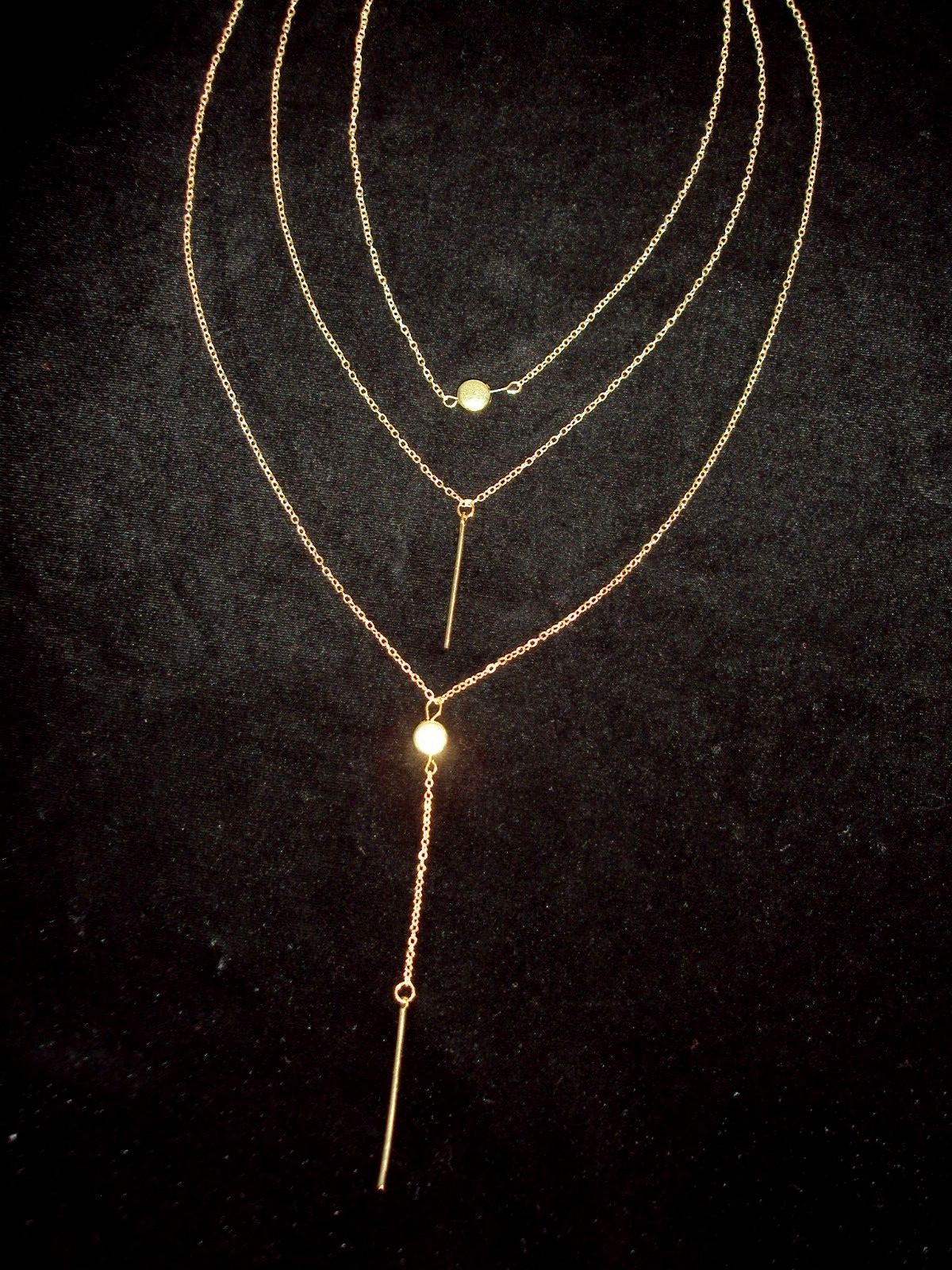 Gold Choker Necklace Lariat Layered Bar Y Drop Bar Charms Dainty Chains