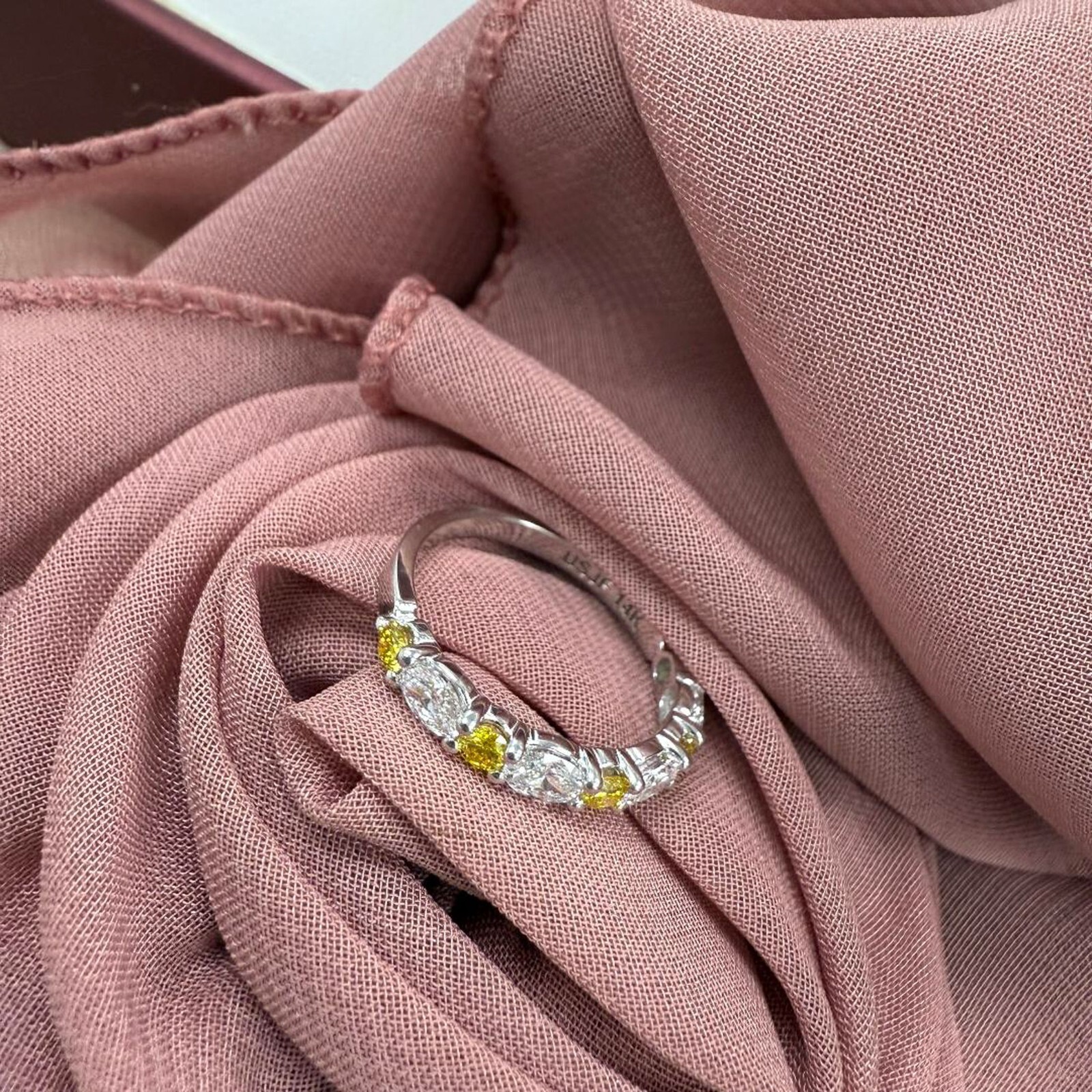 1.00 TCW Round Marquise Cut Lab Grown Diamond Wedding Band 14k White Gold