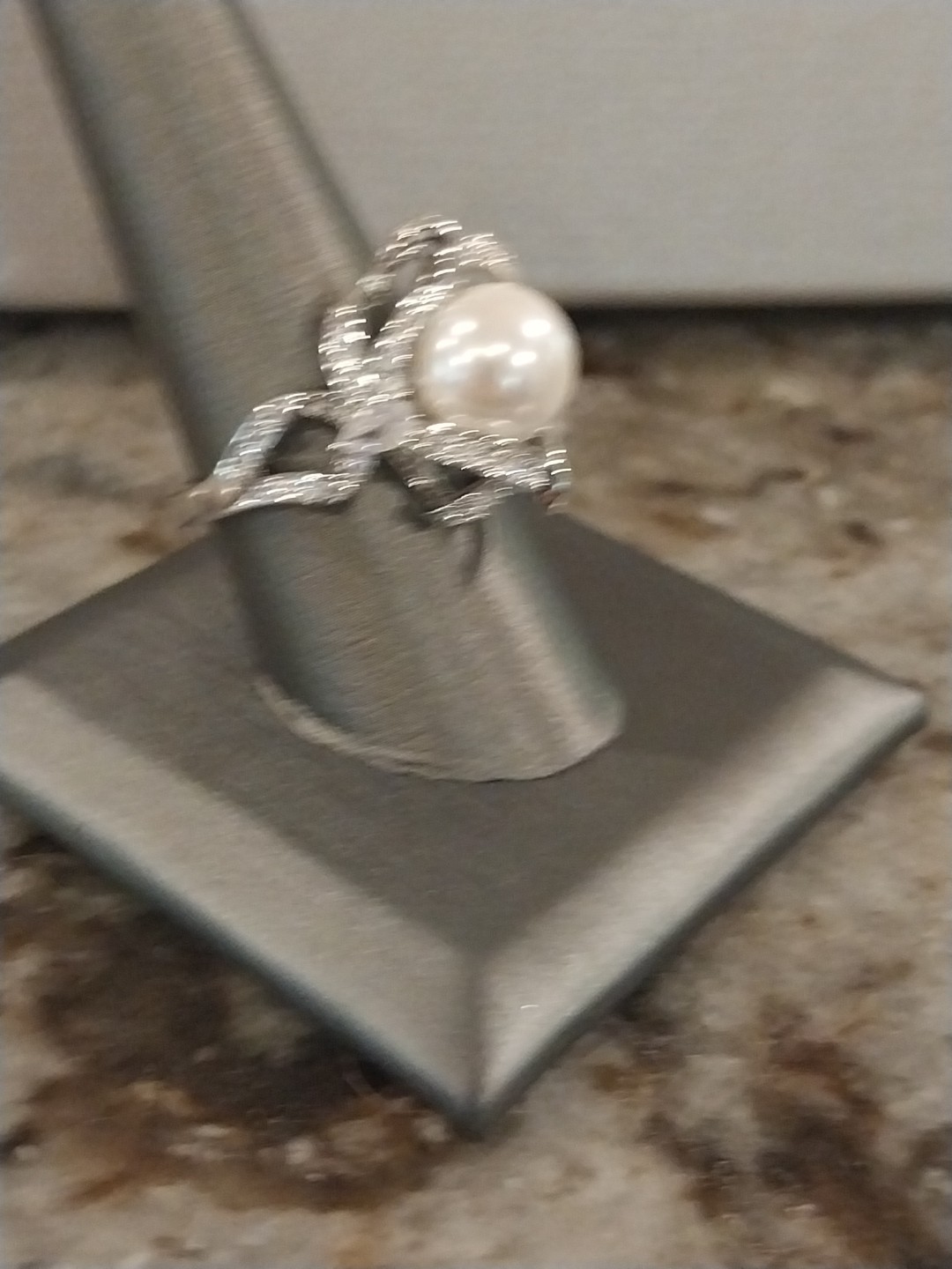White Shell Pearl, Simulated Diamond Ring in Silvertone (Size 9.0) 1.10 ctw