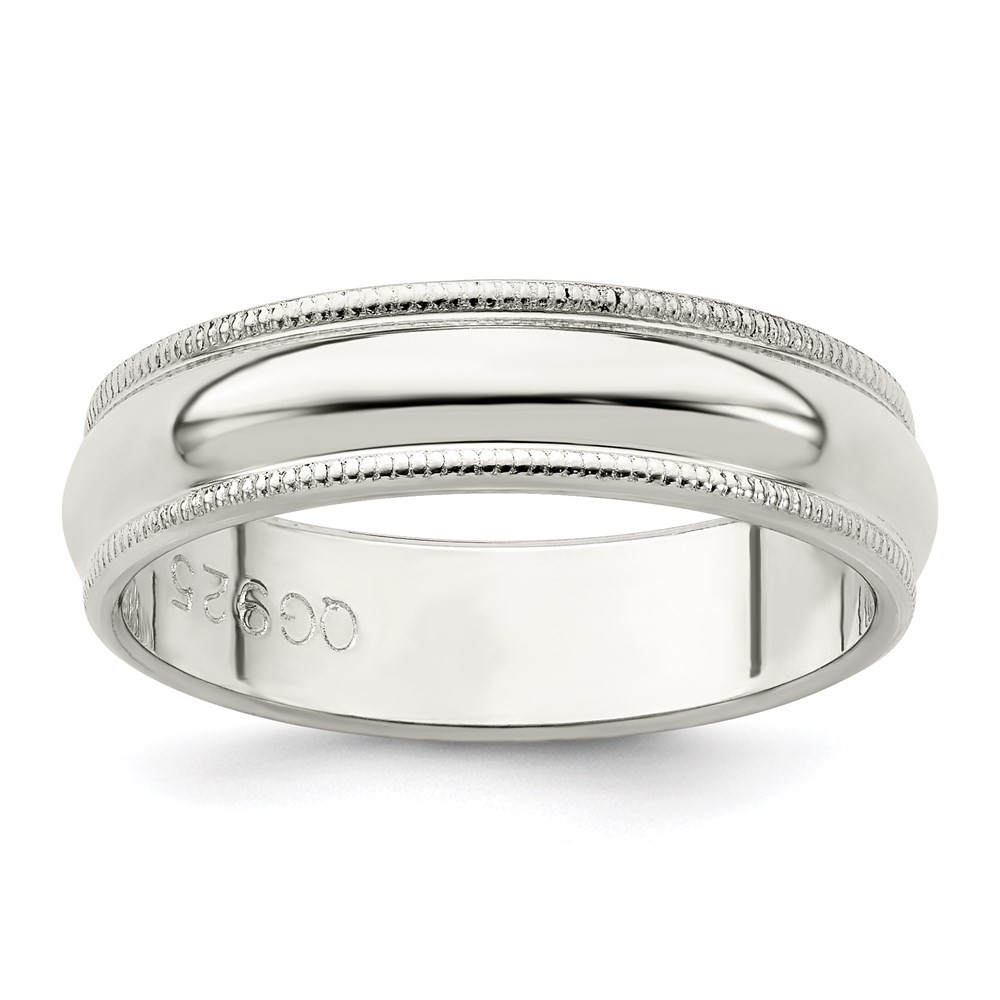 Sterling Silver 5mm Half Round Milgrain Band Ring Size 11