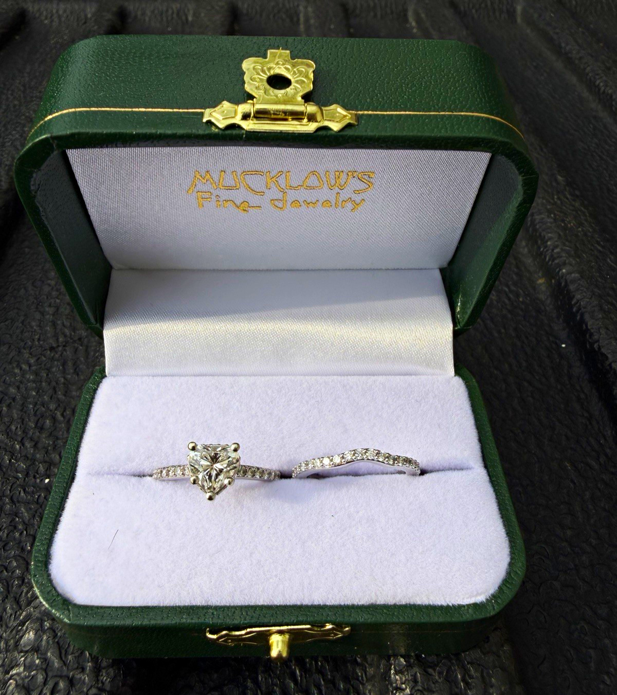 14K White Gold Heart Lab grown Diamond Hidden Halo Ring Set 7