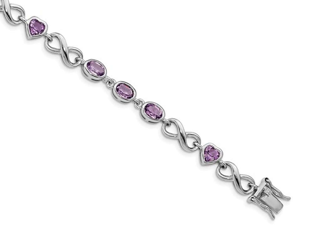 Sterling Silver Amethyst Polished Heart Bracelet