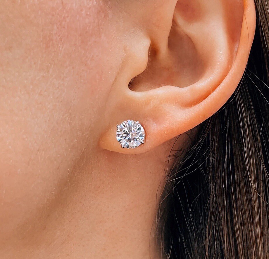 6 Ct Round Cut VVS1/D GRA Certified Moissanite Stud Earrings 14k White Gold 9mm