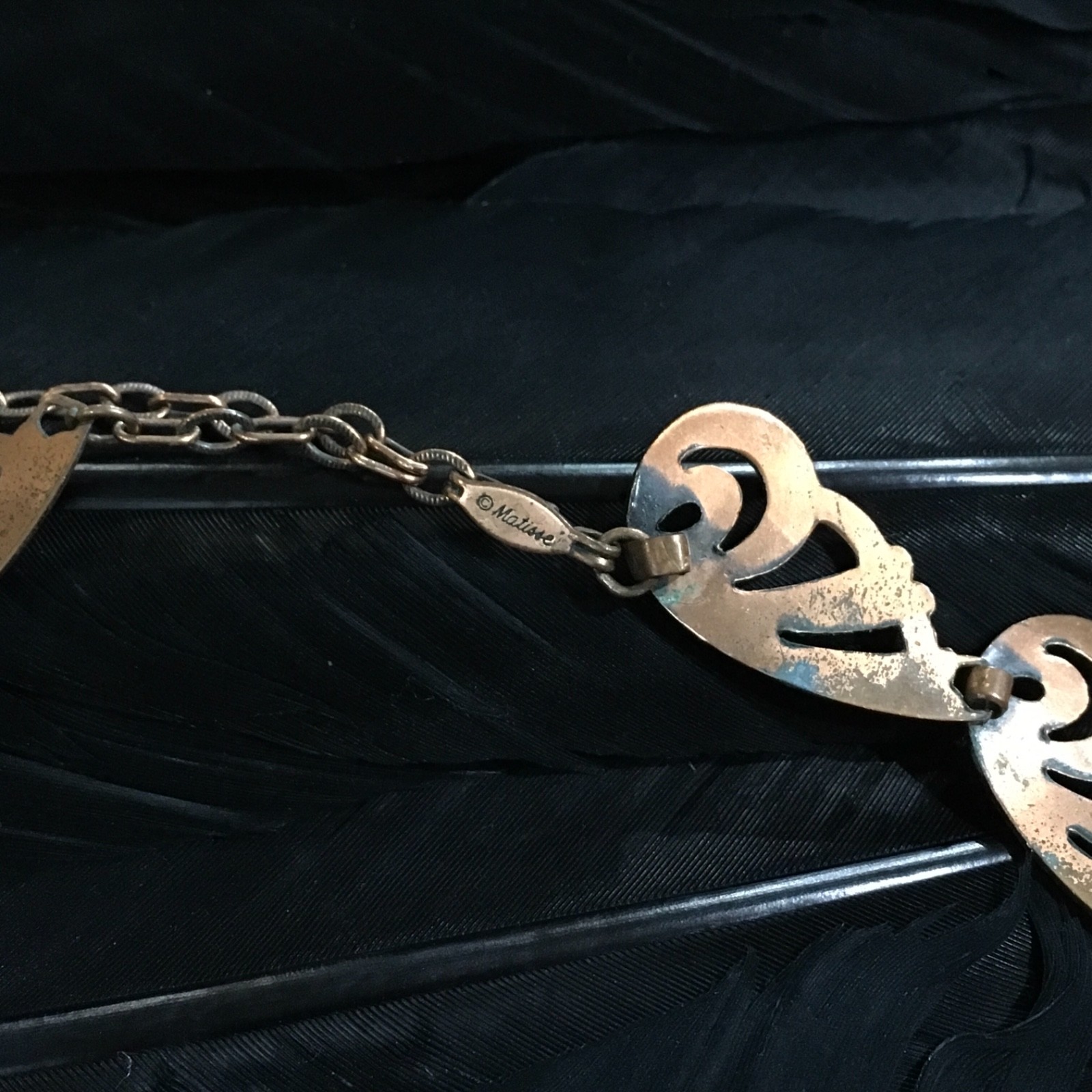 PRETTY VINTAGE ESTATE SOLID COPPER MATISSE WING LINK DESIGN NECKLACE 17” LONG