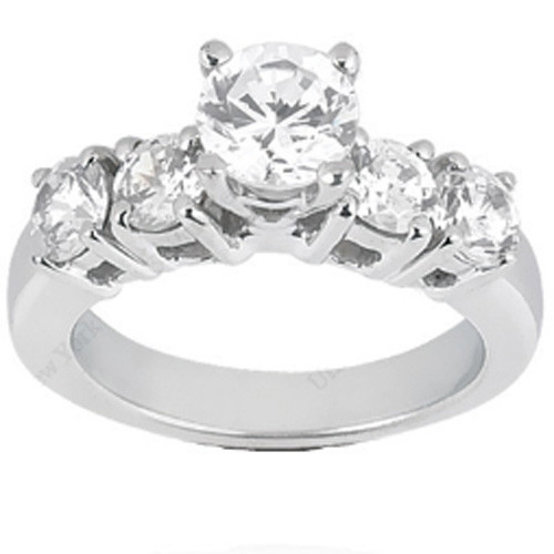 2 carat Engagement Round Diamond ring 5 stone 14k White Gold Band 1.10 ct center