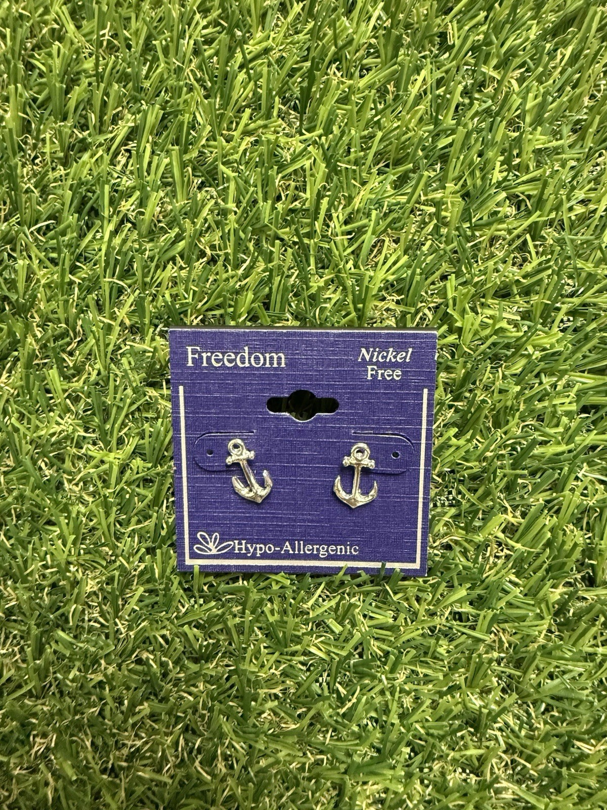 Freedom Silver Anchor Stud Earrings Nickel Free Hypoallergenic Nautical NWT
