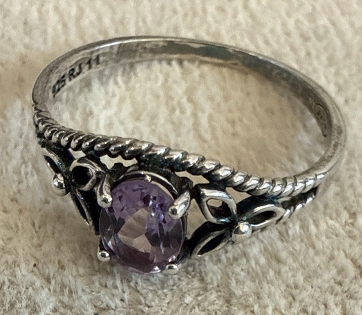 Avon 925 RJ Sterling Silver Amethyst Ring Size 11 Vintage