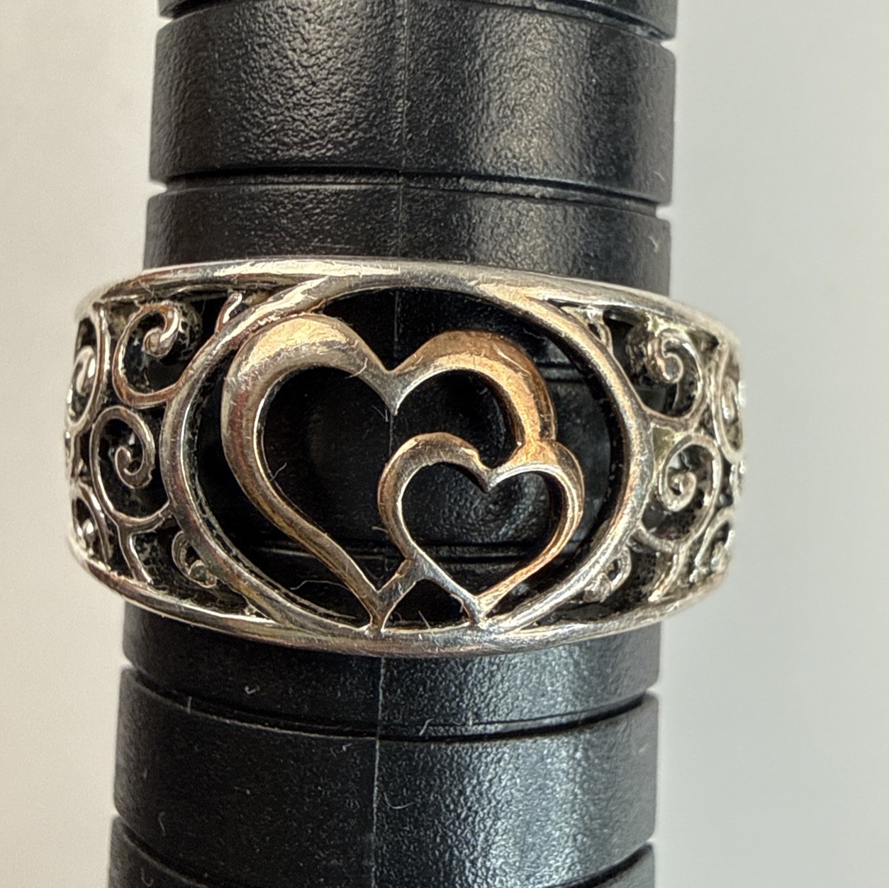 LA GEM & JEWELRY 925 Sterling Silver Double Heart Rose Gold PL Ring Sz 7 – 2.56g