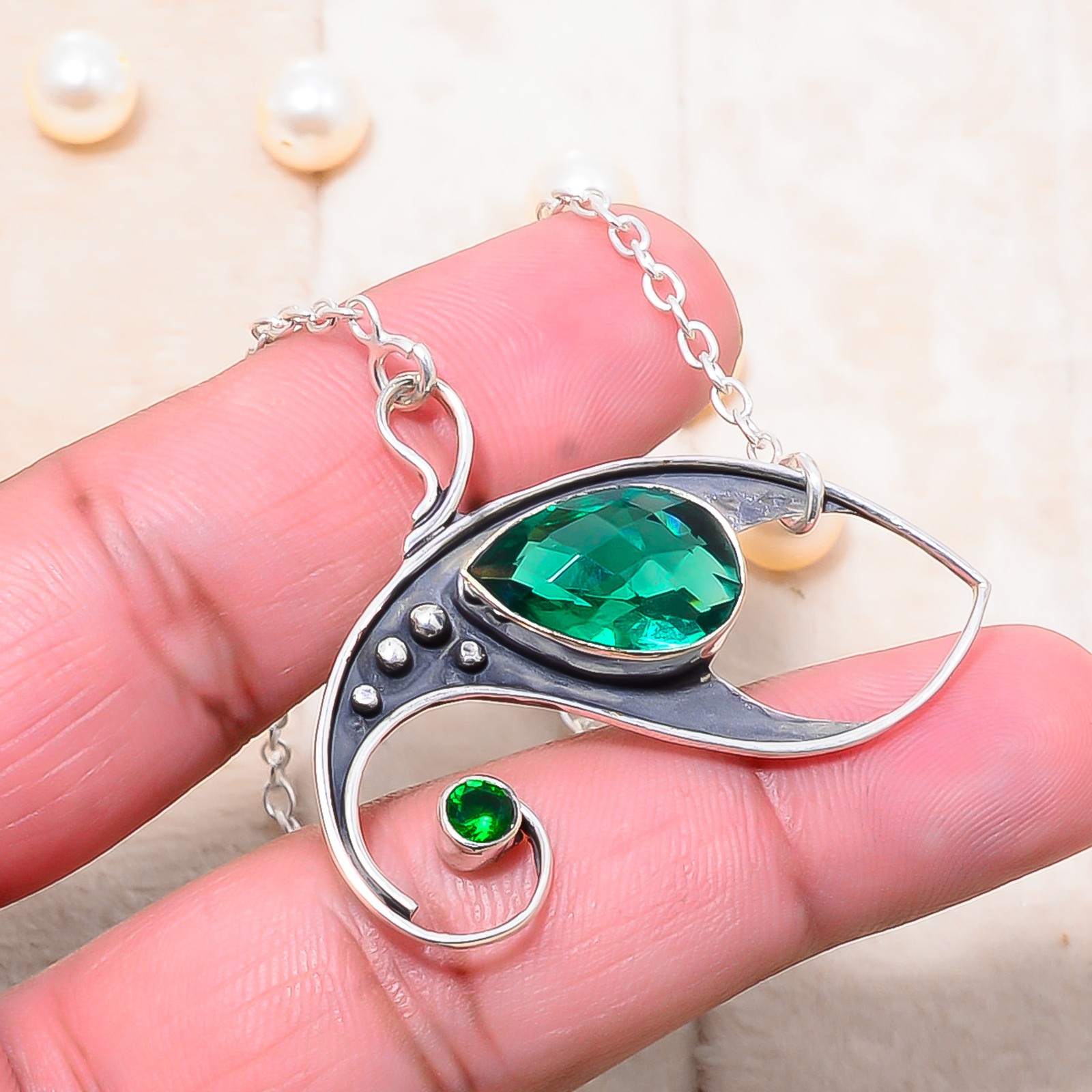 Chrome Diopside Gemstone 925 Sterling Silver Chain Pendant 19-23″ Cp1030811008