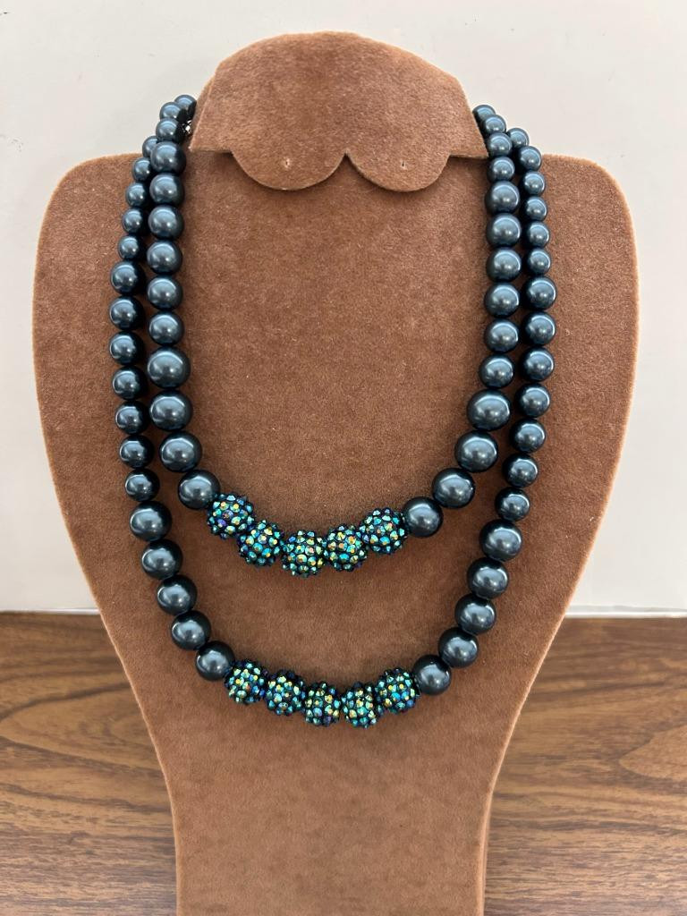 2 necklaces RMN stones beads lobster clasp adjustable length blue green