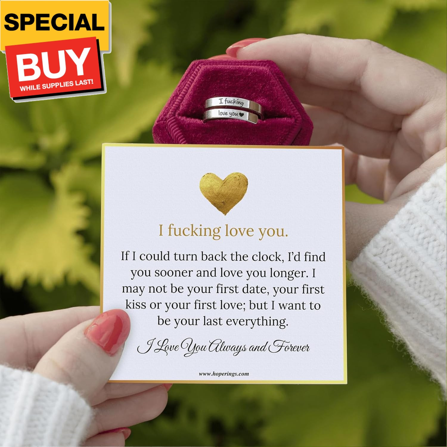 I Fcking Love You Ring for Women, Open Adjustable Stainless Steel Engraved He…