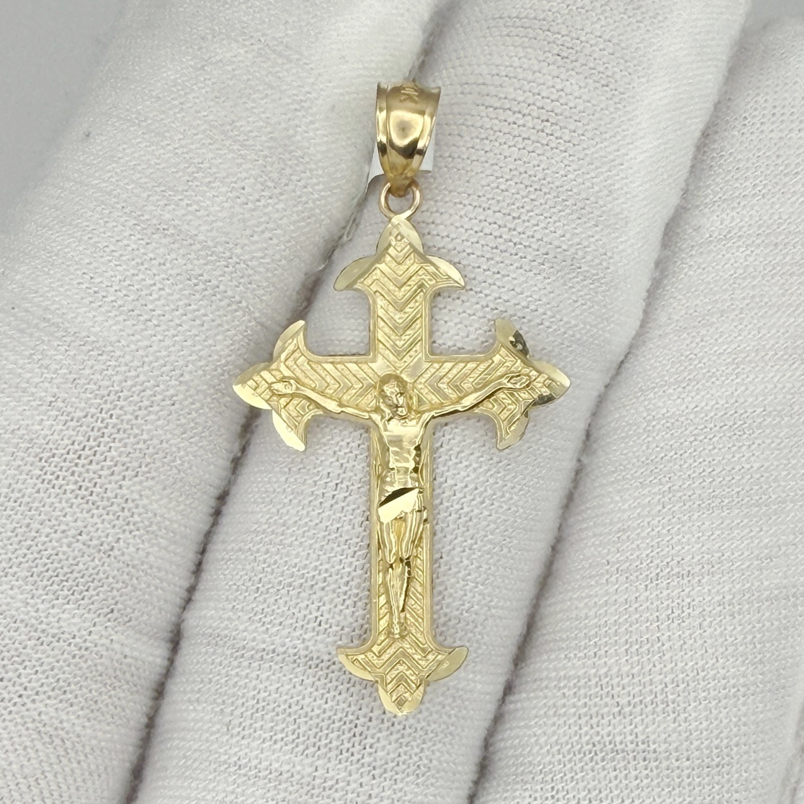 10k Yellow Gold Shiny Unisex Cross Crucifix Religious Charm Pendant Jewelry Gift