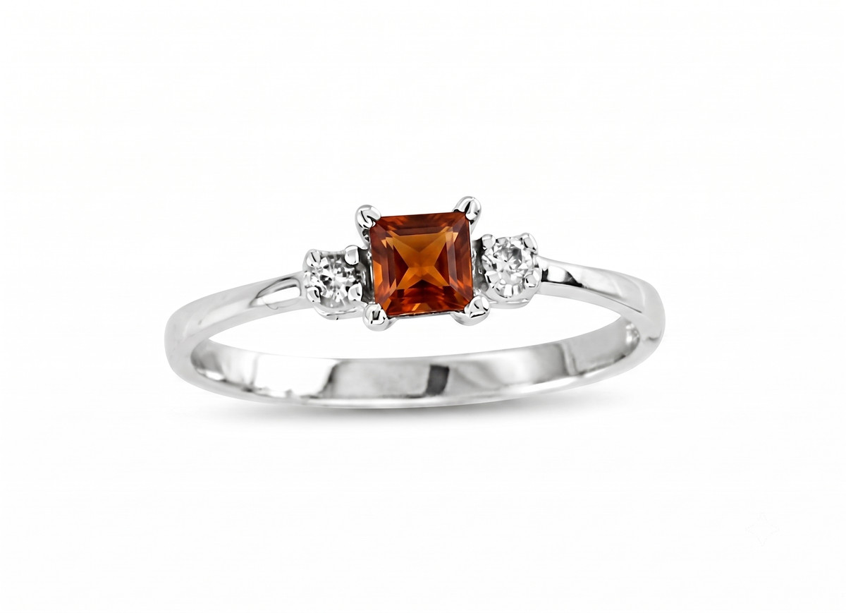2.25 Carat Square Shape Natural Hessonite 925 Silver Handmade Ring For Her