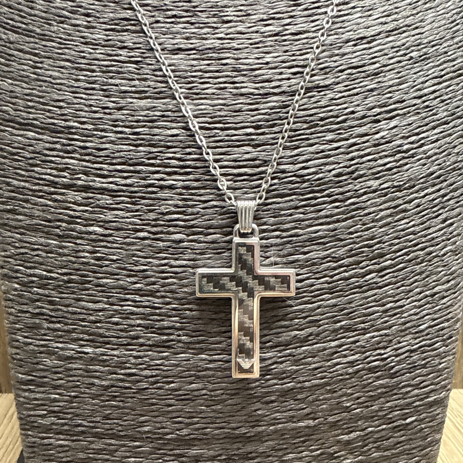 EMPORIO ARMANI Cross Pendant Necklace Stainless Steel 51cm/20″ Mens Unisex Used