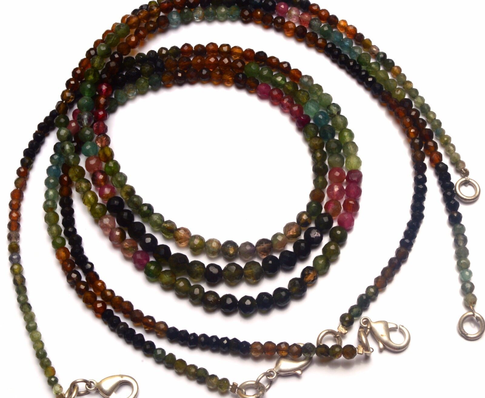 43Cts Natural Tourmaline Gem Facet Round Bead Necklace Fine Quality 3 to 5MM 16″
