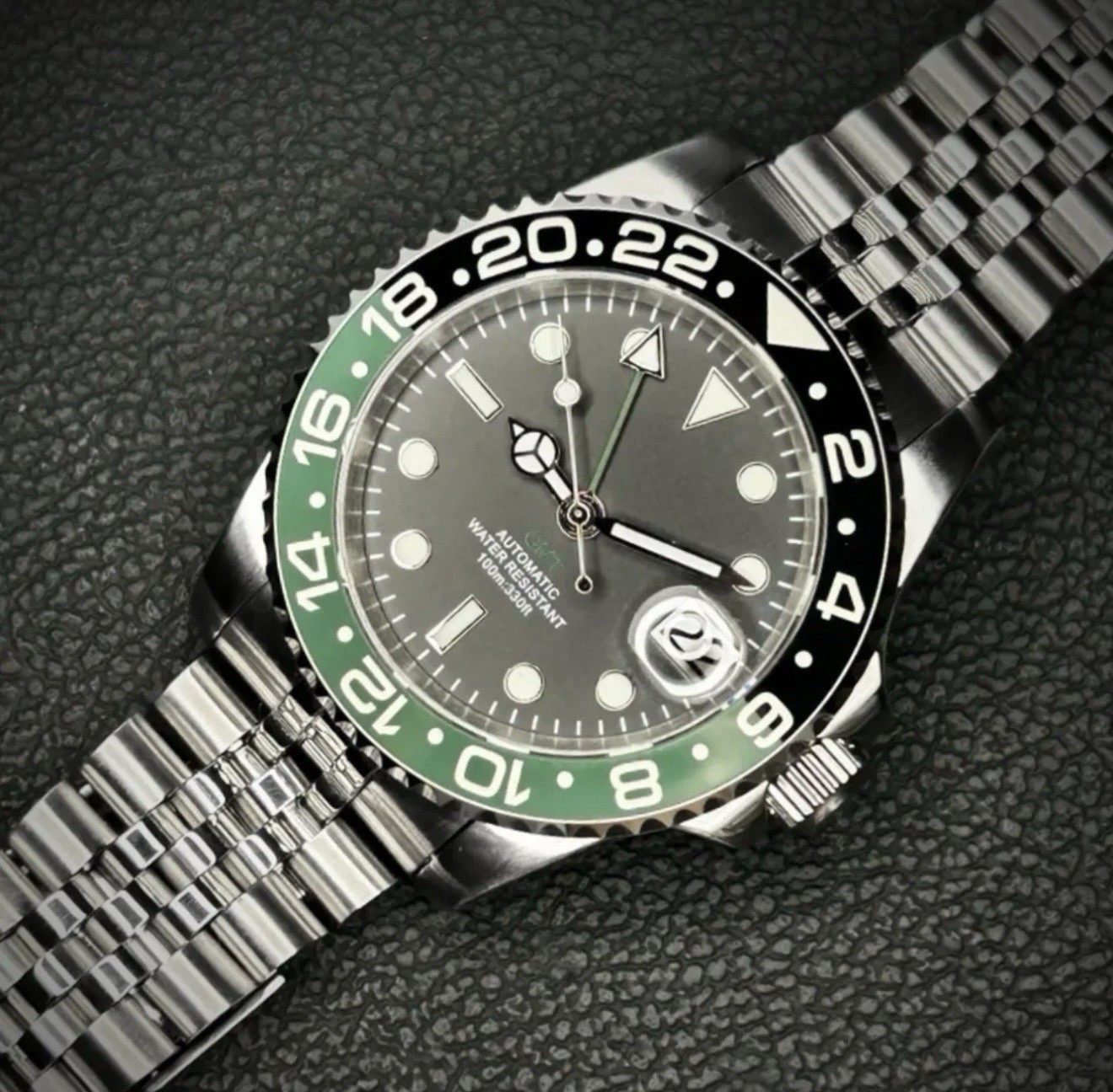 Custom 40mm Righty “Sprite” GMT Style Mod Watch w/ NH34 Automatic Movement