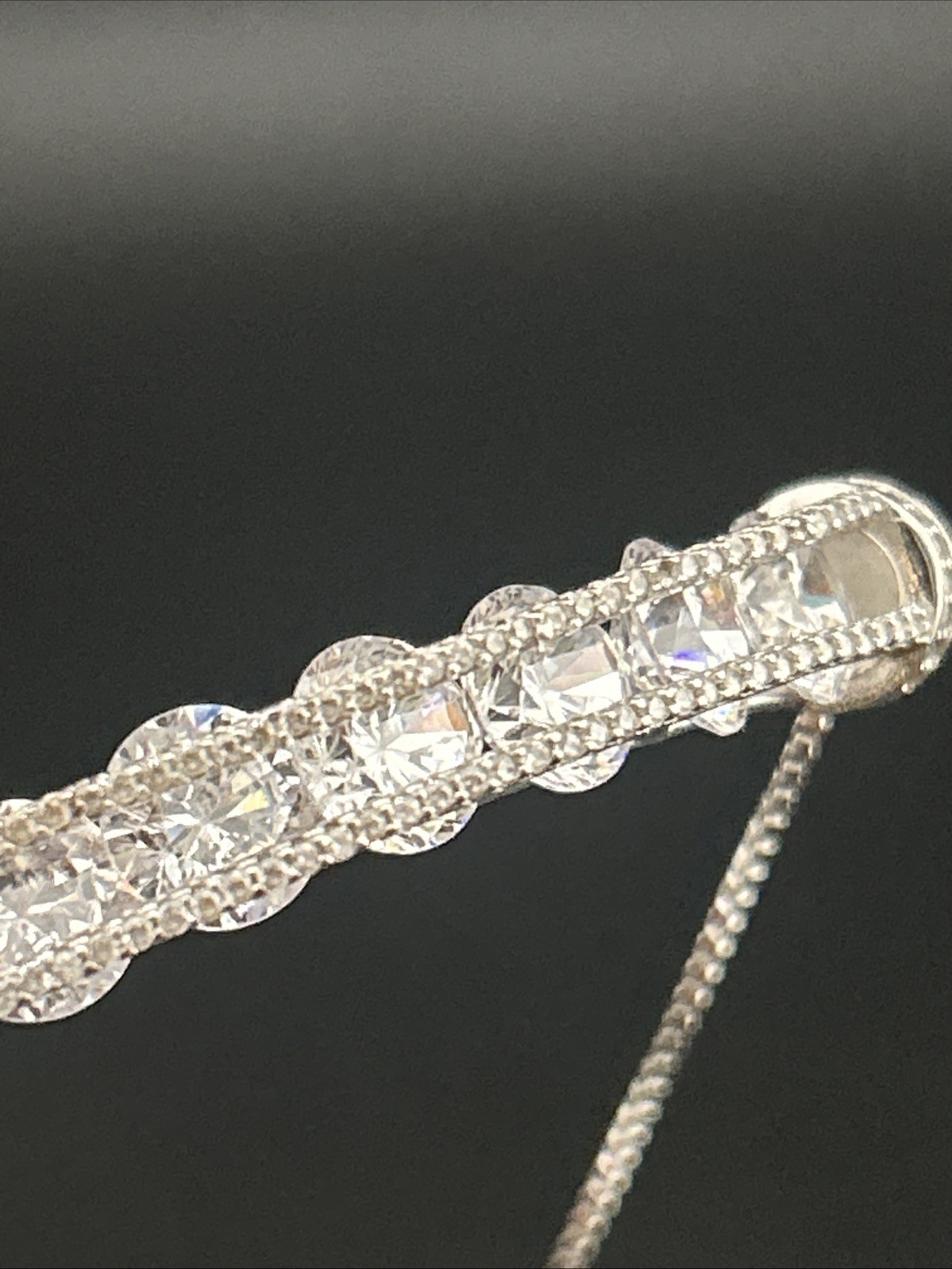 Sterling 925 Signed Fuzion Creations CZ Bridge Adjustable Slider Bracelet