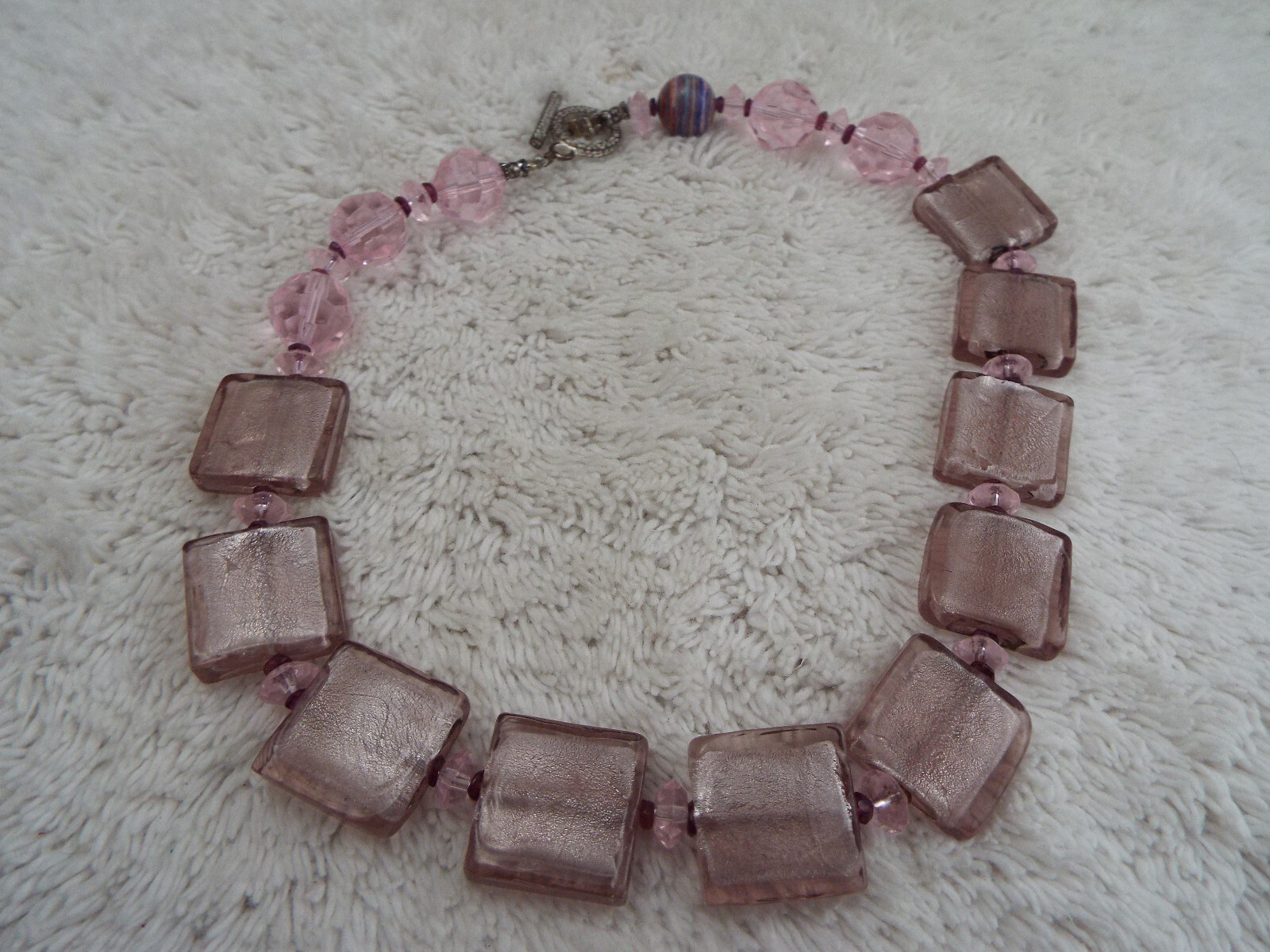 Pink Purple Glass Bead Necklace (B23)