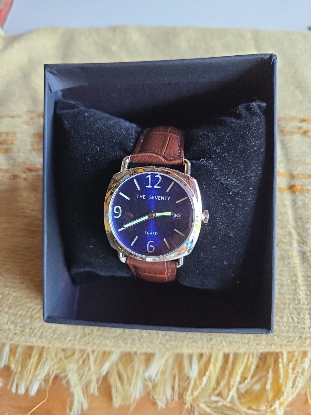 Egard The Seventy 38mm Stainless Blue Dial Leather Quartz Watch NIB NeedBattery