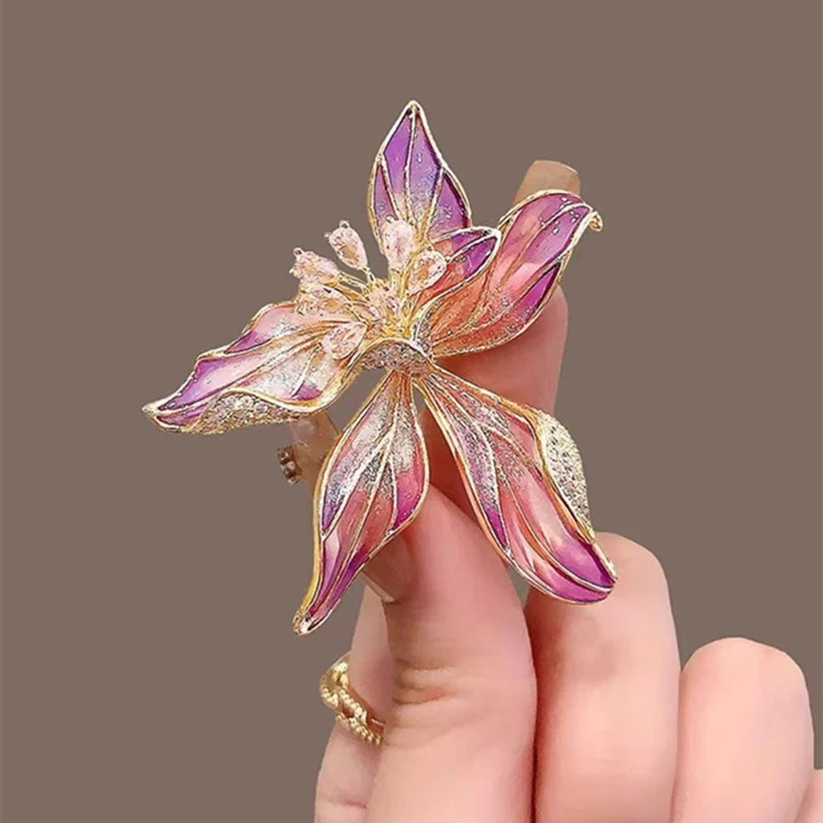 Romantic Iris Flower Brooch Pin for Women Men Rhinestone Floral Plant Lapel Pin